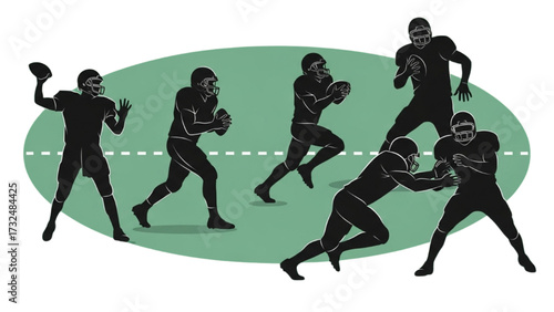 American Football Players Silhouettes – Vector Illustration Set AI EPS PNG JPEG