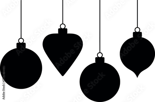 Christmas ornaments black and white vector illustration holiday decoration clipart set