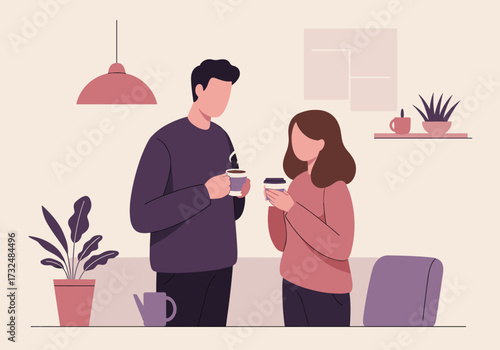 Couple enjoying coffee together in cozy home setting digital warm atmosphere intimate moment