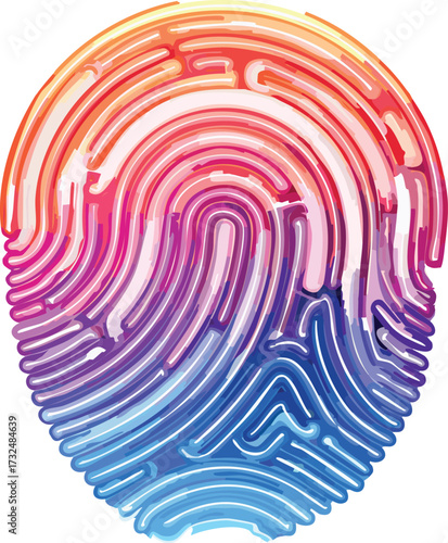 Digital Fingerprint Scanner with Glowing Lines for Biometric Security, Cyber Technology, and Futuristic Identification Systems