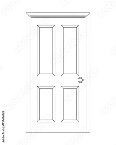 Simple line drawing vector illustration of a four-panel door with knob scalable eps silhouette vector illustration white background