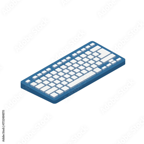 Blue wireless keyboard on white background, technology concept.