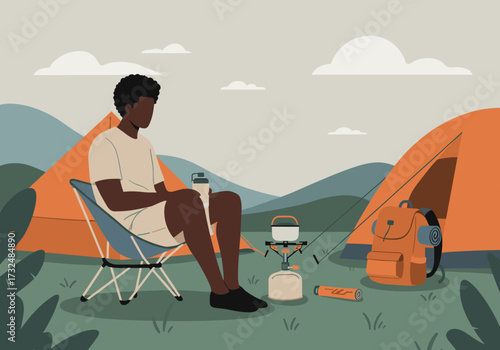 Camping adventure in scenic hills relaxation scene nature exploration outdoor environment peaceful view