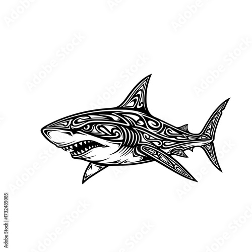 Vector art of intricate tribal tattoo style shark illustration