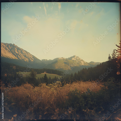 Majestic mountain range bathed in golden hour light