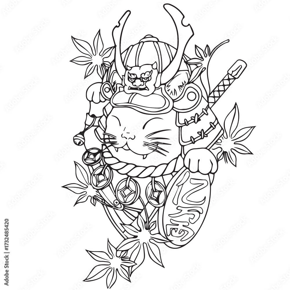 Obraz premium cat tattoo samurai two