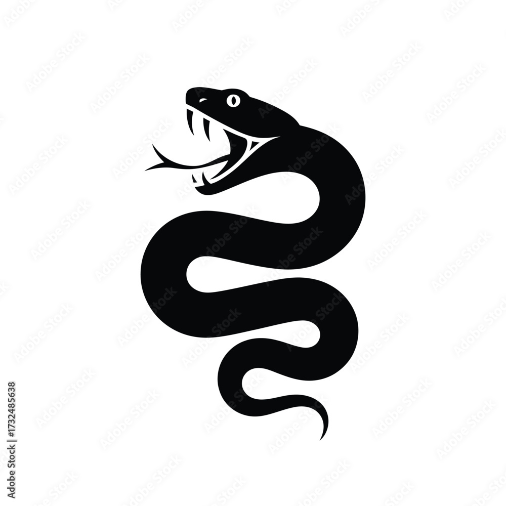 Fototapeta premium Black silhouette of a striking viper snake with open mouth