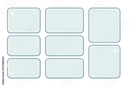 Modern collection of blank glossy glass buttons and user interface web elements with rounded corners and subtle reflections