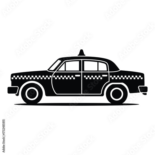 Classic black and white taxi cab silhouette on white background