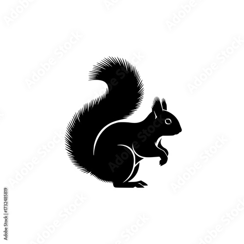 Vector art of black silhouette of a squirrel with bushy tail