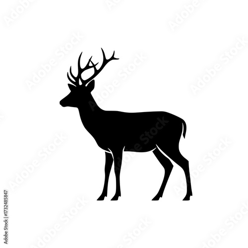 Vector art of majestic deer silhouette with large antlers
