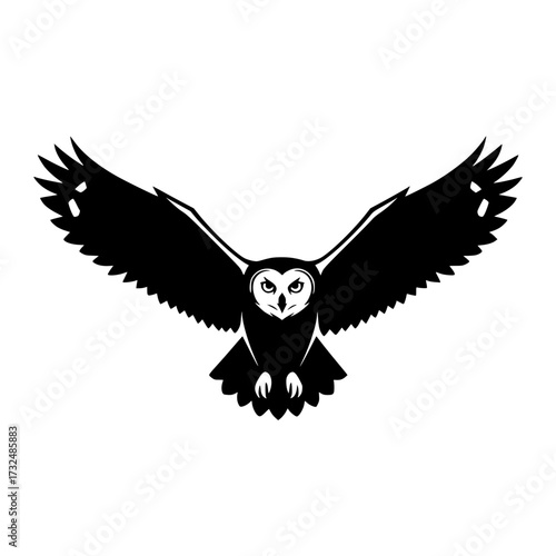Vector art of black silhouette of owl with outstretched wings
