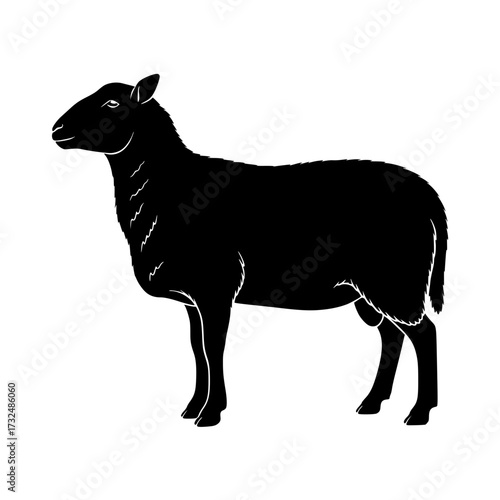 Vector art of black silhouette of sheep standing sideways
