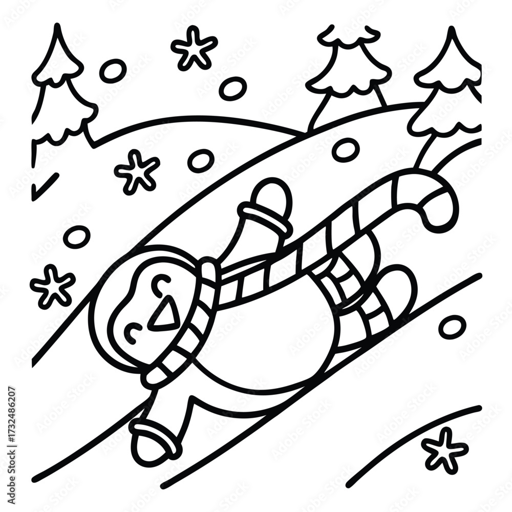 Fototapeta premium Christmas animal coloring page, Animal coloring page, winter animal coloring pages, black and white illustration, Animal Christmas line art