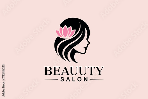 Beauty salon logo design ideas for hair and spa with woman face and flower vector template