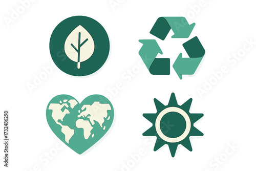 Environmental protection and sustainability symbols for eco-friendly design, green initiatives, and global care