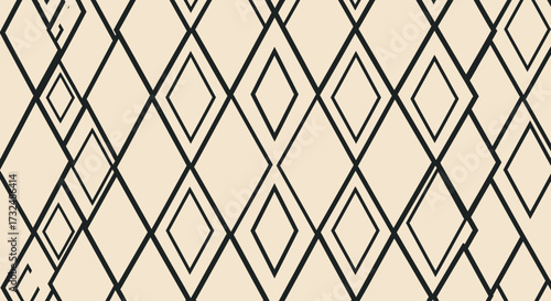 Geometric pattern of overlapping diamonds in black lines on a tan background