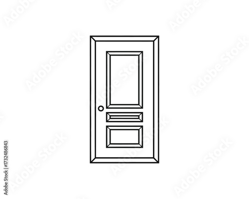 Simple black and white line drawing illustration of a classic interior door with panel details vector eps silhouette vector illustration white background