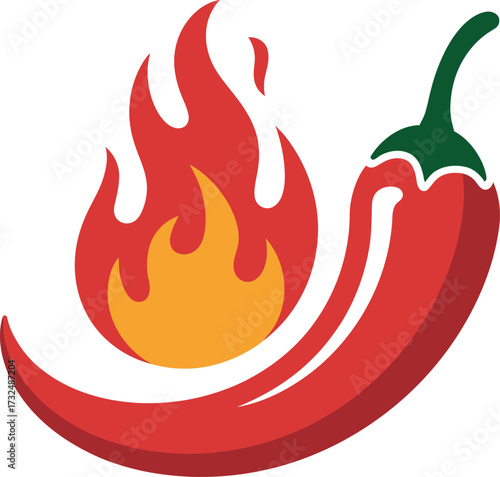 Red hot chili pepper with flames vector illustration spicy food ingredient cooking icon design