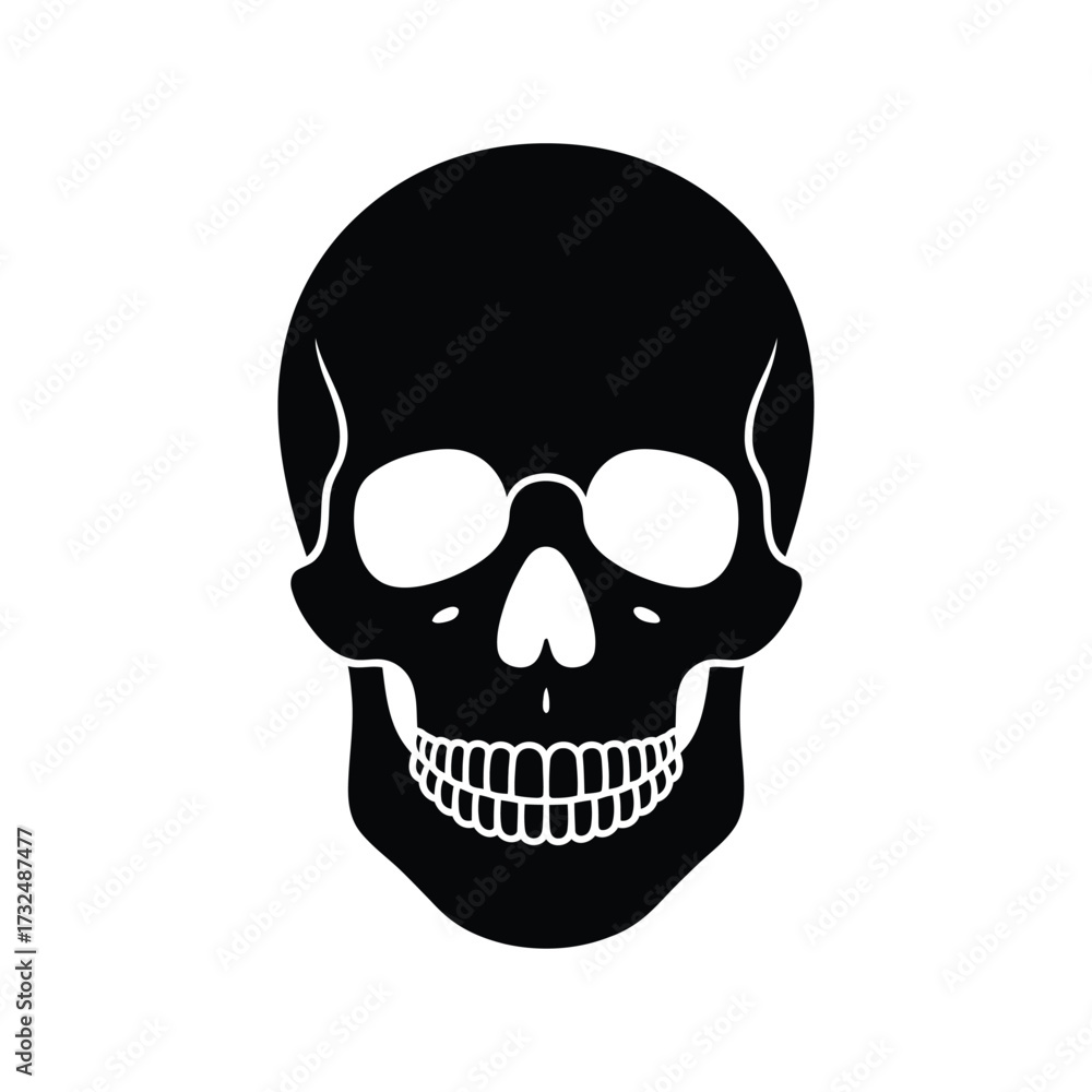 Fototapeta premium Simple black silhouette of a human skull on white background