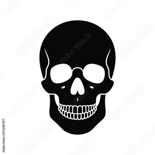 Simple black silhouette of a human skull on white background