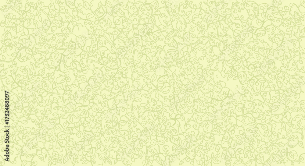 Fototapeta premium Light olive floral pattern with vines and leaves over a light yellow background