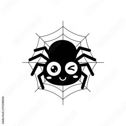 Cute cartoon spider winking on its web, Halloween theme.