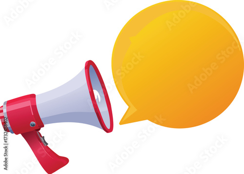 Cartoon Megaphone with Speech Bubble Symbolizing Communication and Expression