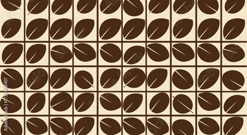 Brown leaf-like shapes in a grid pattern on a beige background