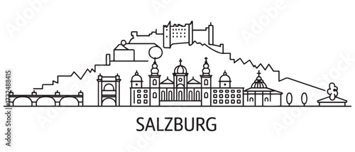 Salzburg Line Art skyline horizontal banner. Salzburg, Austria. with white background
