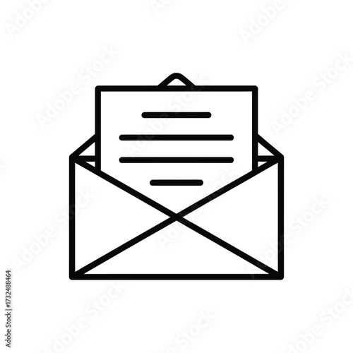 Open envelope with letter inside simple line art icon