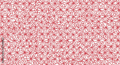 Floral pattern. Red line drawing on white background, dense arrangement