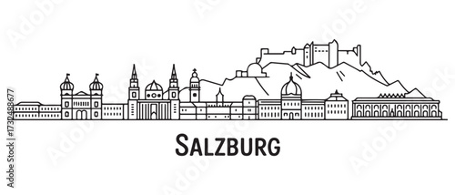 Salzburg Line Art skyline horizontal banner. Salzburg, Austria. with white background