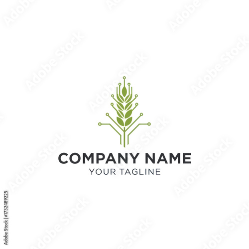 Modern Agriculture Technology Logo featuring a Digital Wheat Stalk, symbolizing Agri-Tech Innovation and Sustainable Farming for Corporate Branding on a Clean White Background., Flat Vector Elements,