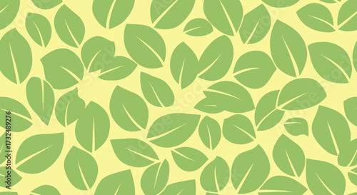 Light green leaves scattered on a pale yellow background, creating a soft, simple pattern