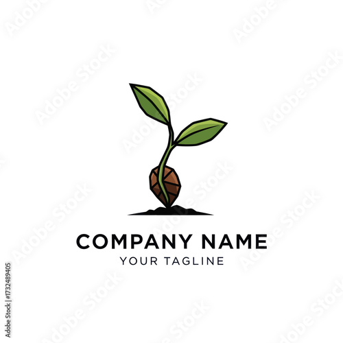 Bild auf Leinwand Geometric Seedling Sprouting Logo Design with Company Name and Tagline Placehold