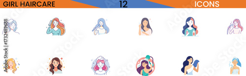 Collection of diverse girl haircare icons for beauty and fashion vector
