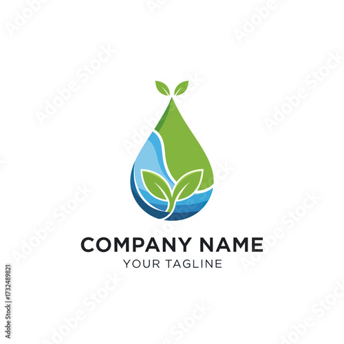 Nature-Inspired Water Drop and Leaf Logo Design for Sustainable Business Branding - Modern Eco-Friendly Vector Graphic on White Background, Flat Vector Elements, Vector Illustration, Simple Vector,