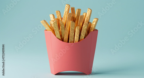 Crispy Golden French Fries in Red Container
