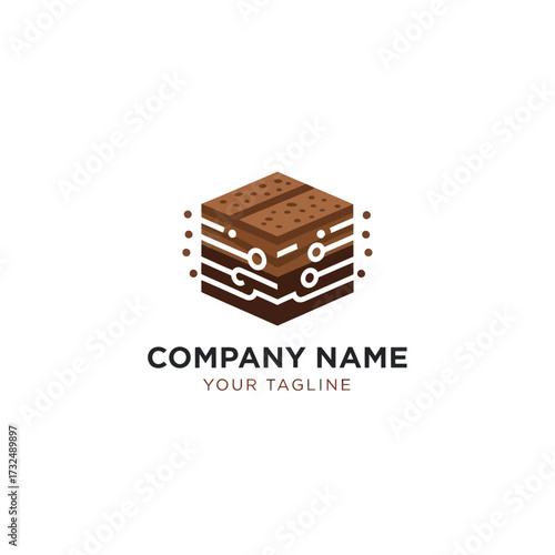 Isometric Layered Tech Logo with Circuitry, Soil Strata, and Data Points on White Background, Flat Vector Elements, Vector Illustration, Simple Vector, Stylized Vector Drawing, Vector Template, Clean