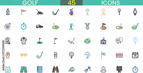 Collection of golf sport icons and symbols for design projects vector