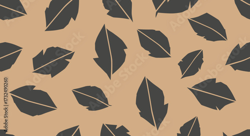 Leafy repeat. Brown leaves scattered on tan background, flat, no shading, simple