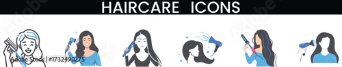 Diverse haircare icons representing styling and beauty services vector