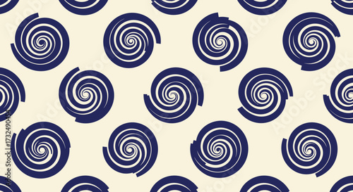 Spiral pattern dark blue, broken coils on creamy background