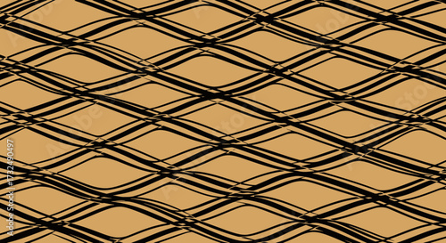 Abstract tan background with black, wavy, slightly overlapping lines creating diamond-like shapes