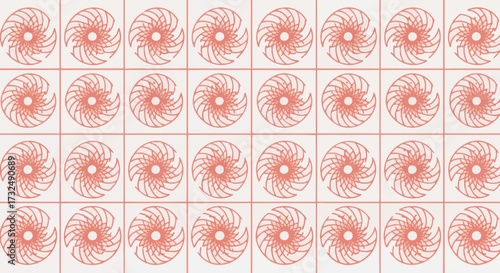 Coral rotating floral pattern on white tiles