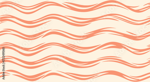 Wavy, abstract, salmon pink on pale ivory background