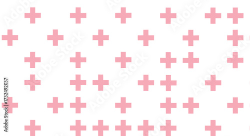 Pink plus signs on white background, in an allover repeat pattern