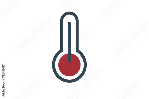 Minimalist thermometer icon with red indicator showing high temperature or fever for health and climate concepts