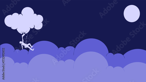 Desperate Fall from a Dream. Dark indigo vector illustrating the moment sky-high hope collapses into harsh reality, leaving a feeling of crushing despair.